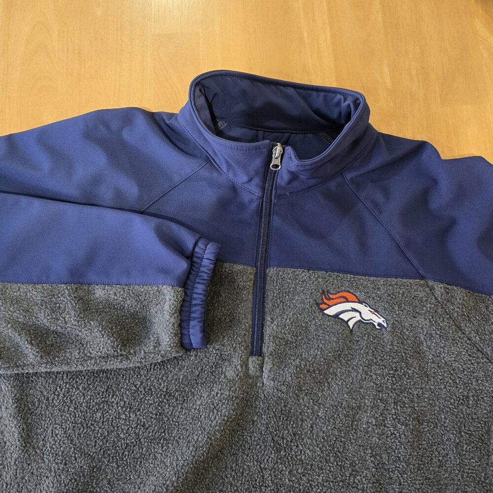 Denver Broncos NFL Men's Poly Fleece 1/4 Zip Pullover Jacket Navy Gray Large